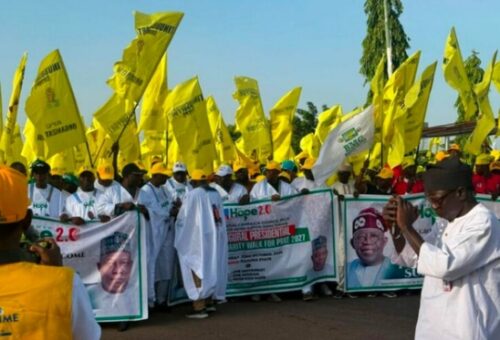 Tinubu Support Groups March In Kaduna Ahead Of APC Campaign Flag-Off